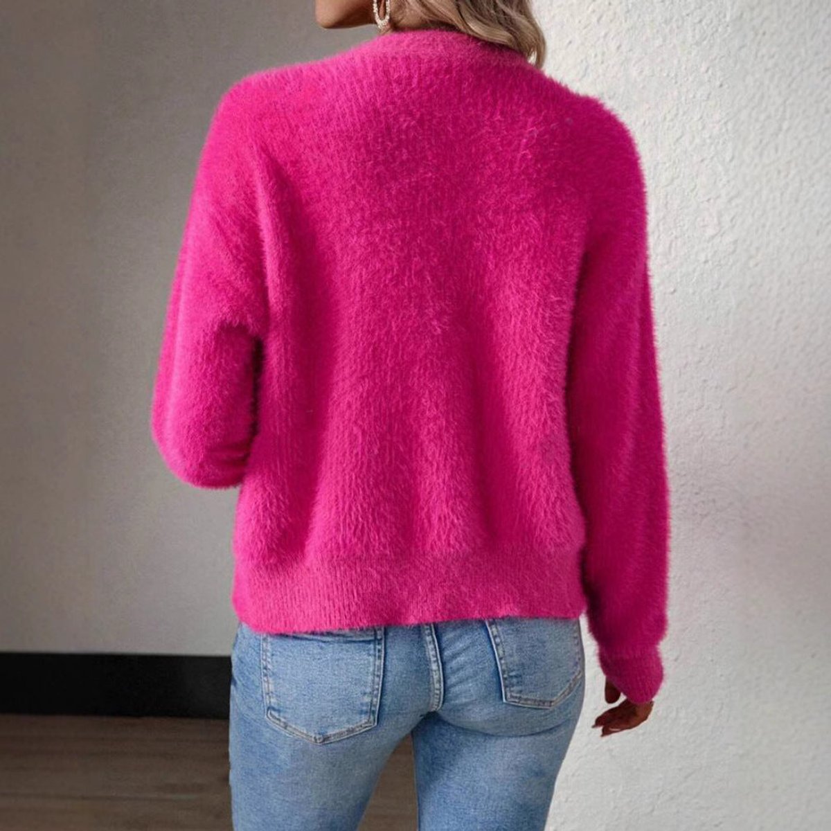 Women's Fluffy V-Neck Cardigan Button-Front Cozy Layering Casual Everyday