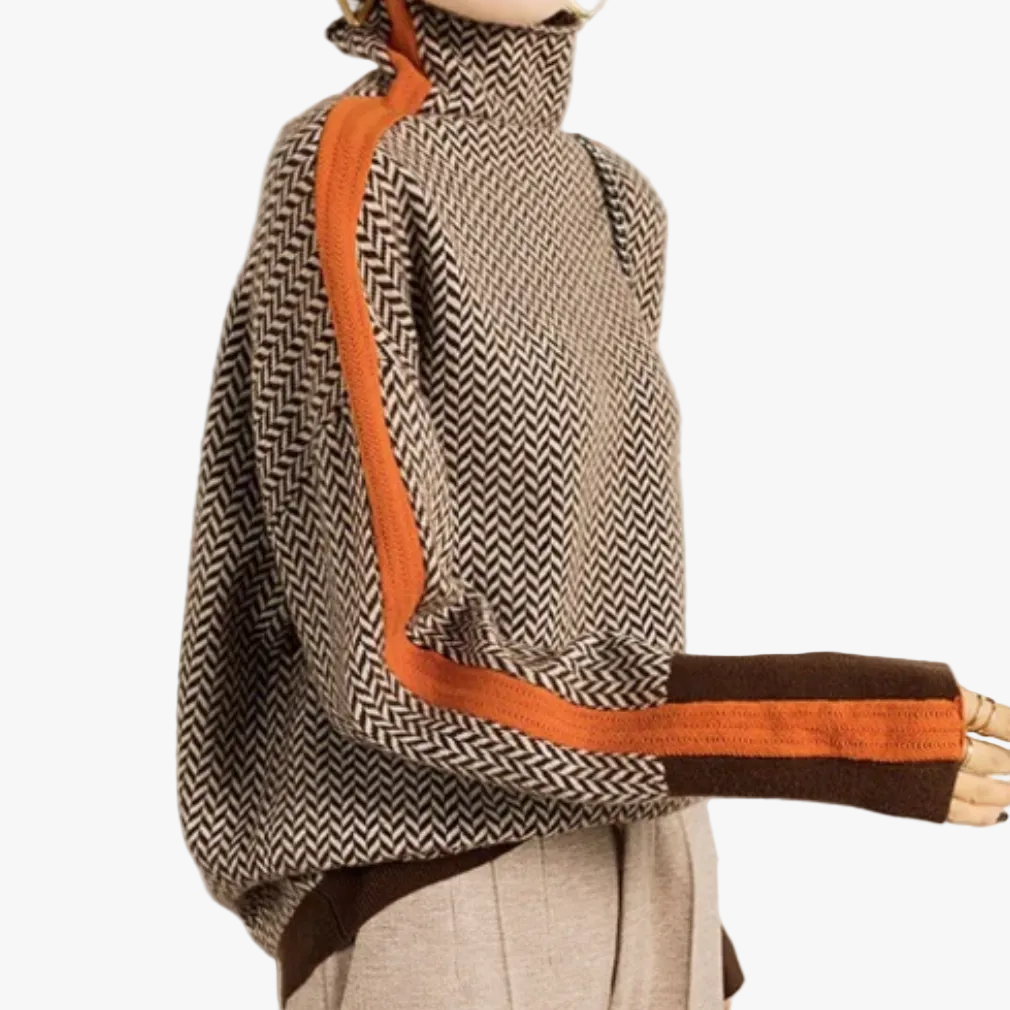 Women's Striped Knit Turtleneck Sweater Fitted Long Sleeve Casual Everyday