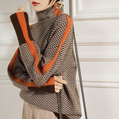 Women's Striped Knit Turtleneck Sweater Fitted Long Sleeve Casual Everyday