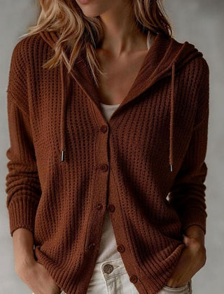 Women's Hooded Cardigan Waffle-Knit Button-Front Cozy Layering Casual