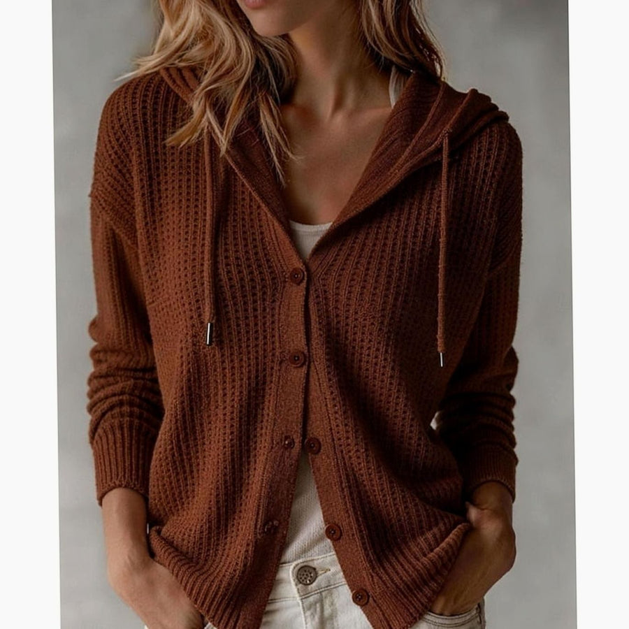 Women's Hooded Cardigan Waffle-Knit Button-Front Cozy Layering Casual
