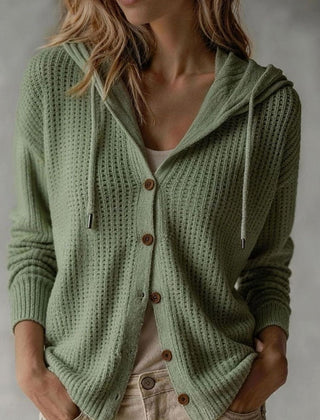 Women's Hooded Cardigan Waffle-Knit Button-Front Cozy Layering Casual