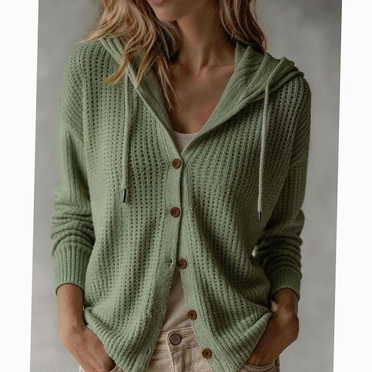 Women's Hooded Cardigan Waffle-Knit Button-Front Cozy Layering Casual