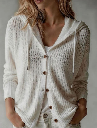 Women's Hooded Cardigan Waffle-Knit Button-Front Cozy Layering Casual