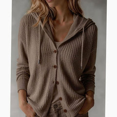 Women's Hooded Cardigan Waffle-Knit Button-Front Cozy Layering Casual