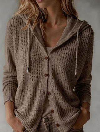 Women's Hooded Cardigan Waffle-Knit Button-Front Cozy Layering Casual