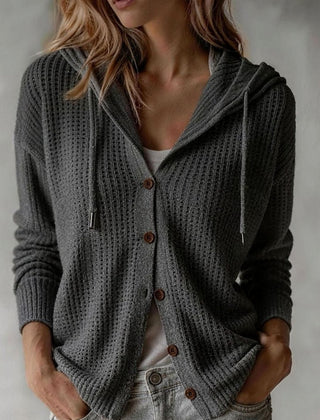 Women's Hooded Cardigan Waffle-Knit Button-Front Cozy Layering Casual