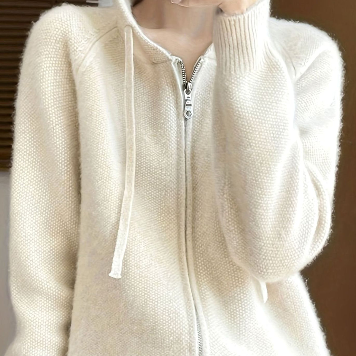 Women's Hooded Cardigan Sweater Full-Zip Relaxed Fit Knit Layering