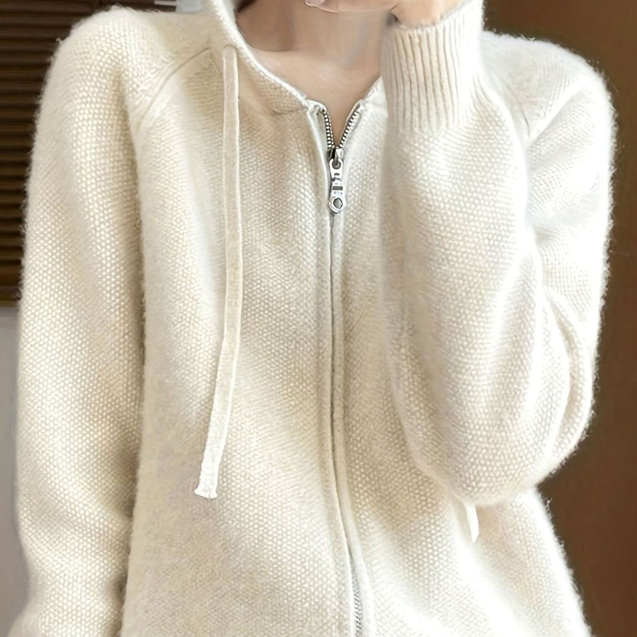 Women's Hooded Cardigan Sweater Full-Zip Relaxed Fit Knit Layering