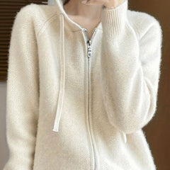 Women's Hooded Cardigan Sweater Full-Zip Relaxed Fit Knit Layering