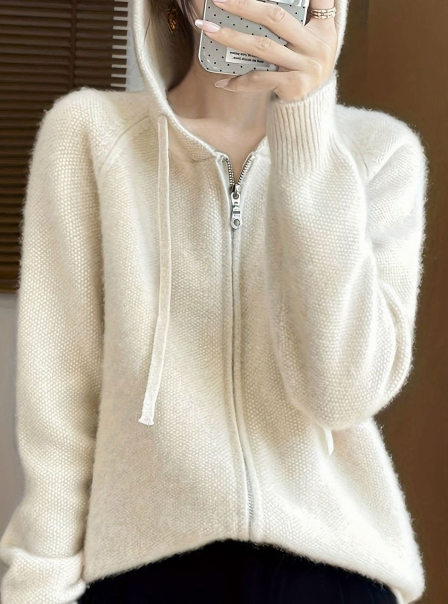 Women's Hooded Cardigan Sweater Full-Zip Relaxed Fit Knit Layering