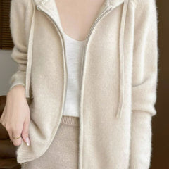 Women's Hooded Cardigan Sweater Full-Zip Relaxed Fit Knit Layering