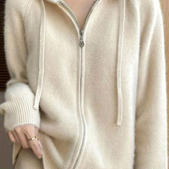 Women's Hooded Cardigan Sweater Full-Zip Relaxed Fit Knit Layering