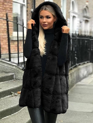 Women's Hooded Quilted Gilet Vest Long Length Stylish Layering Outerwear