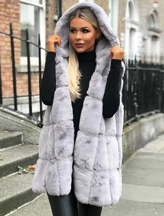 Women's Hooded Quilted Gilet Vest Long Length Stylish Layering Outerwear