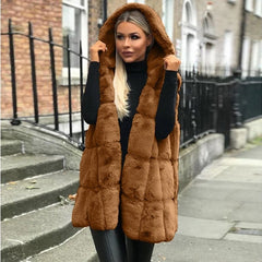 Women's Hooded Quilted Gilet Vest Long Length Stylish Layering Outerwear