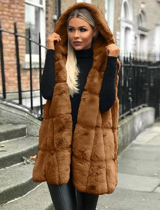 Women's Hooded Quilted Gilet Vest Long Length Stylish Layering Outerwear