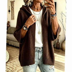 Women's Hooded Open-Front Cardigan Relaxed Fit Knit Layering Casual
