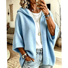 Women's Hooded Open-Front Cardigan Relaxed Fit Knit Layering Casual