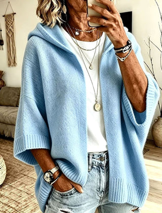 Women's Hooded Open-Front Cardigan Relaxed Fit Knit Layering Casual