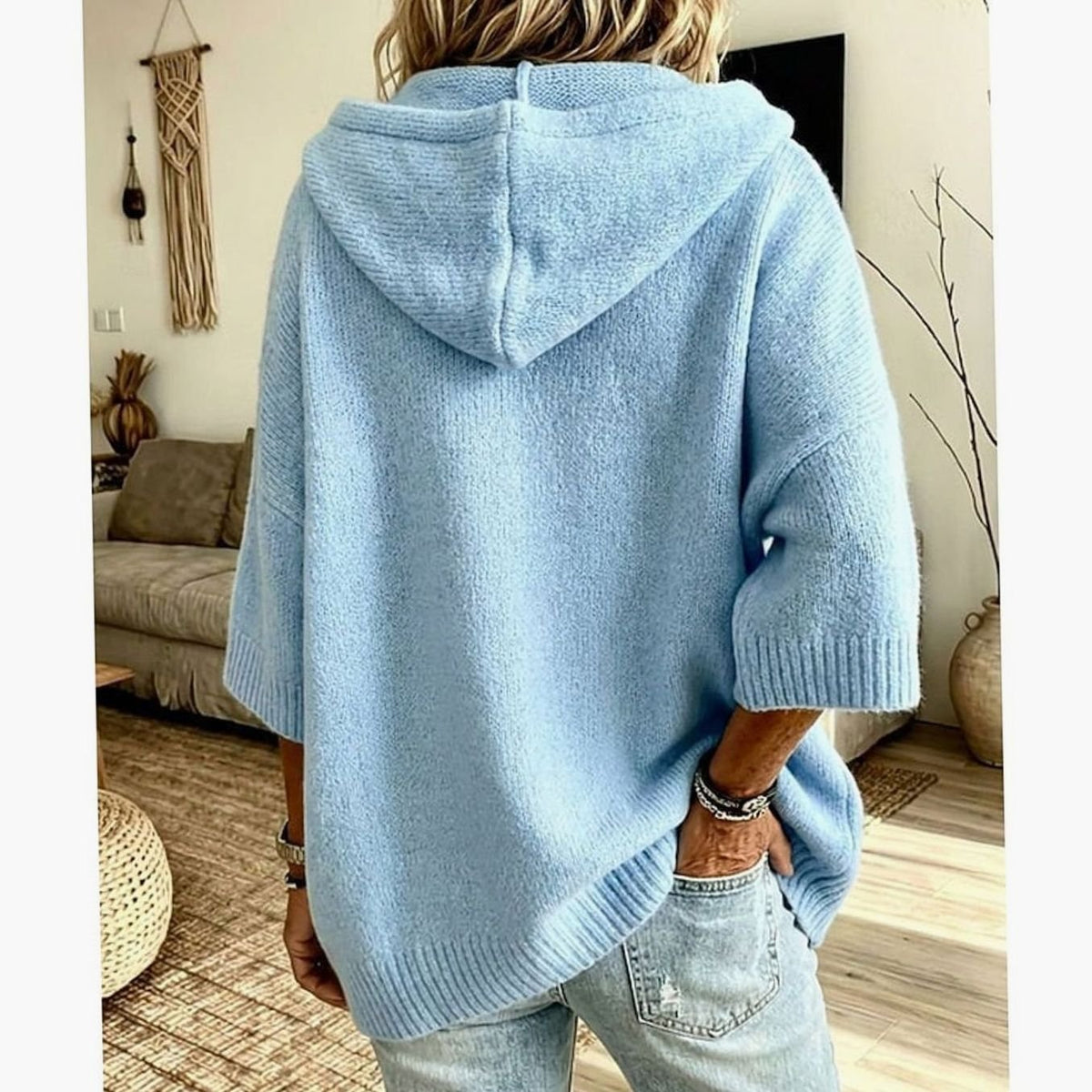 Women's Hooded Open-Front Cardigan Relaxed Fit Knit Layering Casual