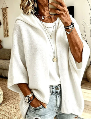 Women's Hooded Open-Front Cardigan Relaxed Fit Knit Layering Casual