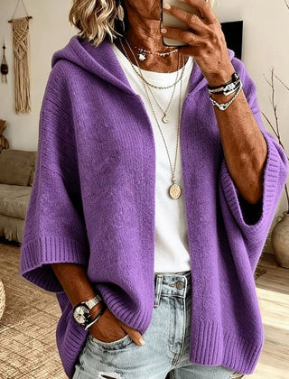 Women's Hooded Open-Front Cardigan Relaxed Fit Knit Layering Casual