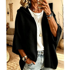 Women's Hooded Open-Front Cardigan Relaxed Fit Knit Layering Casual