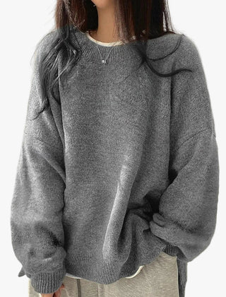 Women's Oversized Knit Sweater Crewneck Relaxed Fit Cozy Casual Everyday