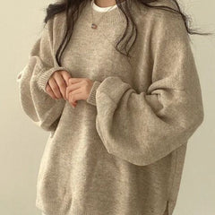 Women's Oversized Knit Sweater Crewneck Relaxed Fit Cozy Casual Everyday