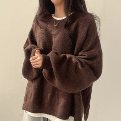 Women's Oversized Knit Sweater Crewneck Relaxed Fit Cozy Casual Everyday