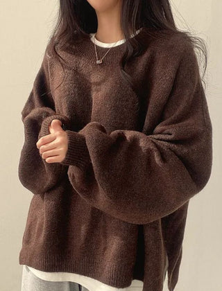 Women's Oversized Knit Sweater Crewneck Relaxed Fit Cozy Casual Everyday