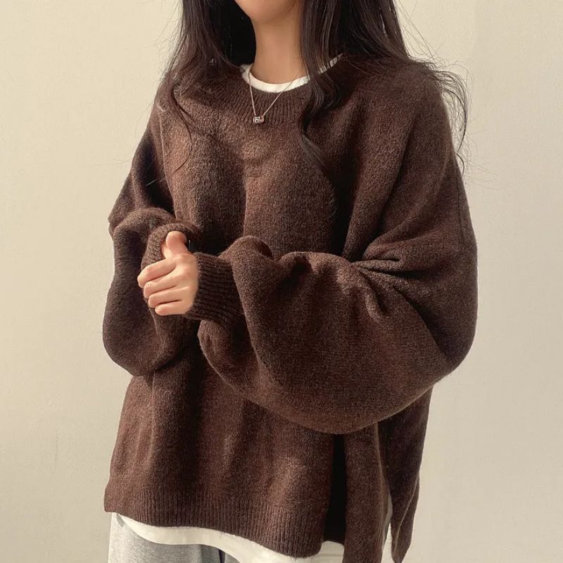 Women's Oversized Knit Sweater Crewneck Relaxed Fit Cozy Casual Everyday
