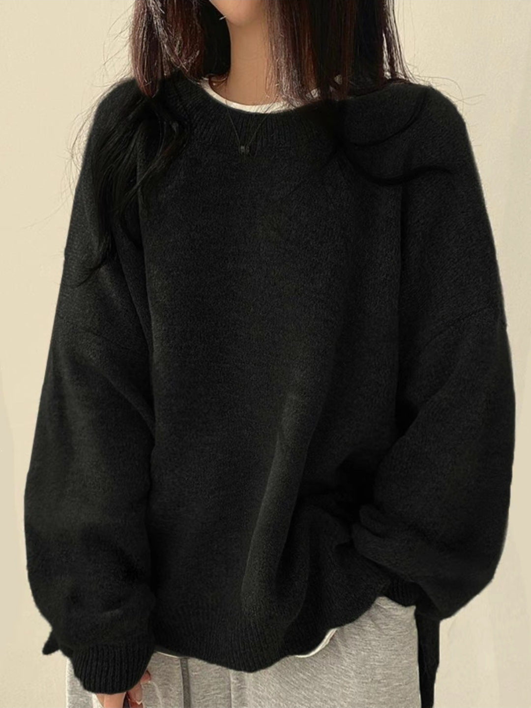 Women's Oversized Knit Sweater Crewneck Relaxed Fit Cozy Casual Everyday