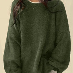 Women's Oversized Knit Sweater Crewneck Relaxed Fit Cozy Casual Everyday