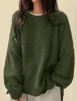 Women's Oversized Knit Sweater Crewneck Relaxed Fit Cozy Casual Everyday