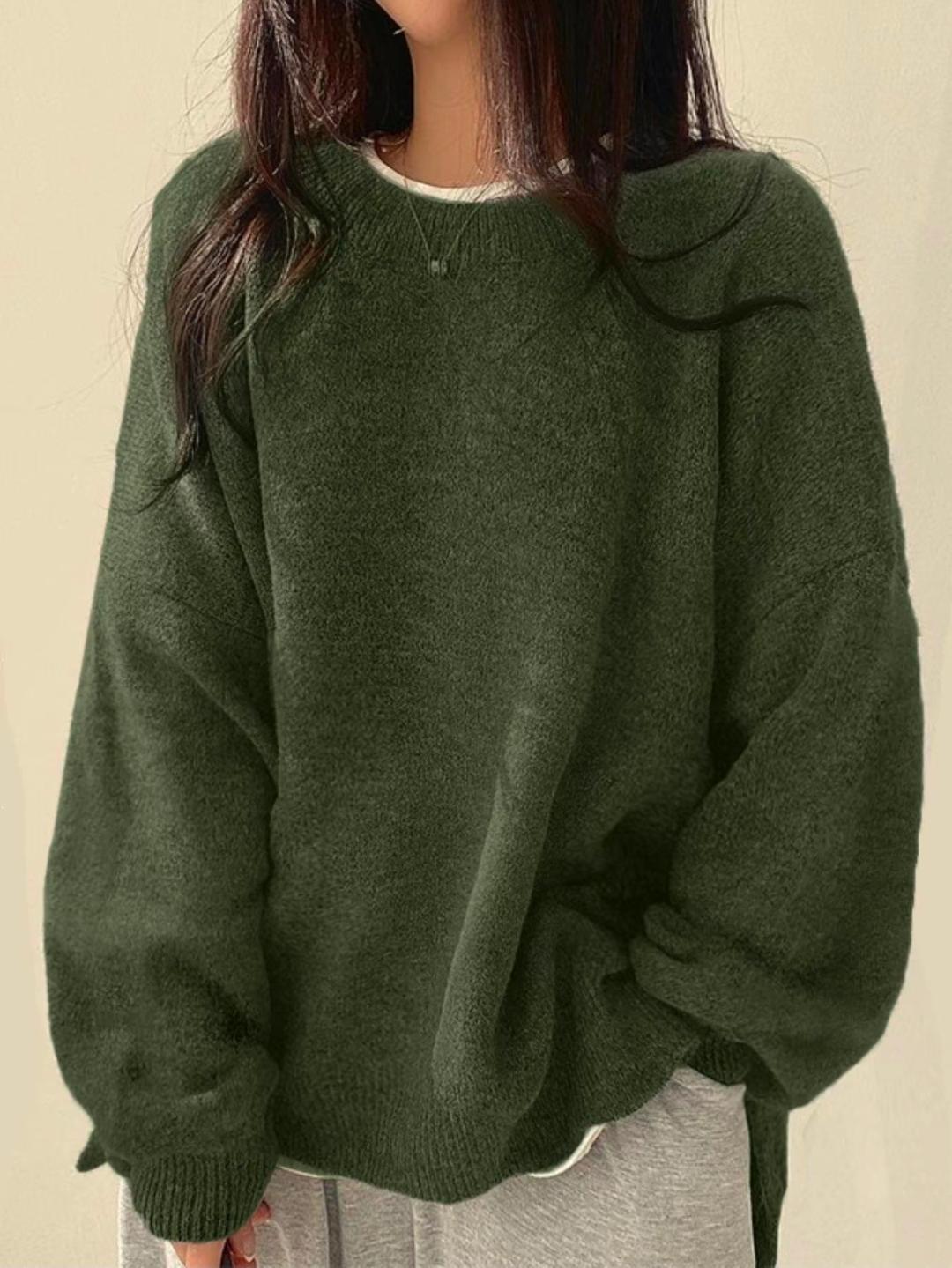 Women's Oversized Knit Sweater Crewneck Relaxed Fit Cozy Casual Everyday