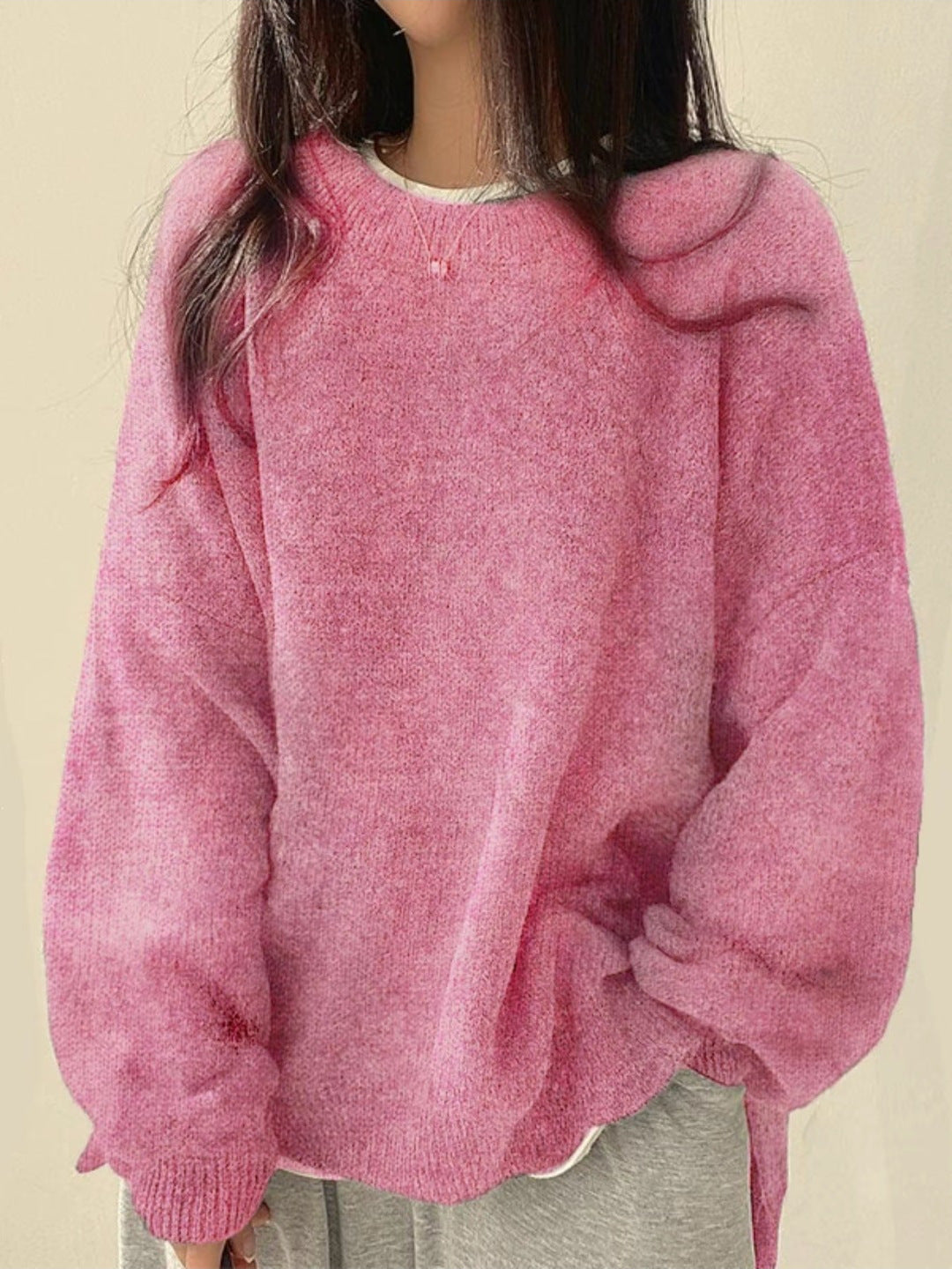 Women's Oversized Knit Sweater Crewneck Relaxed Fit Cozy Casual Everyday