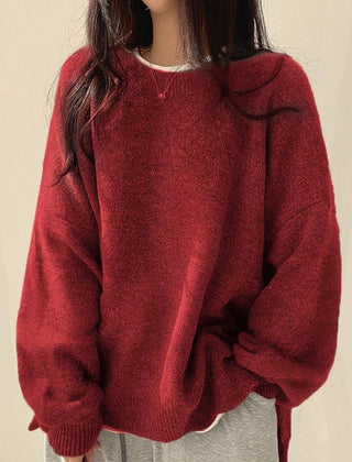 Women's Oversized Knit Sweater Crewneck Relaxed Fit Cozy Casual Everyday