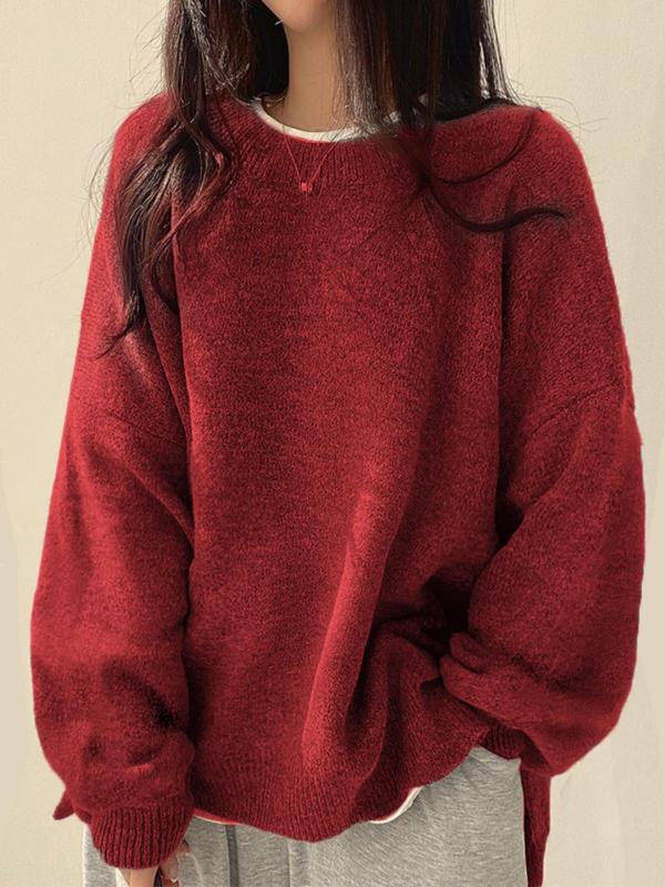 Women's Oversized Knit Sweater Crewneck Relaxed Fit Cozy Casual Everyday