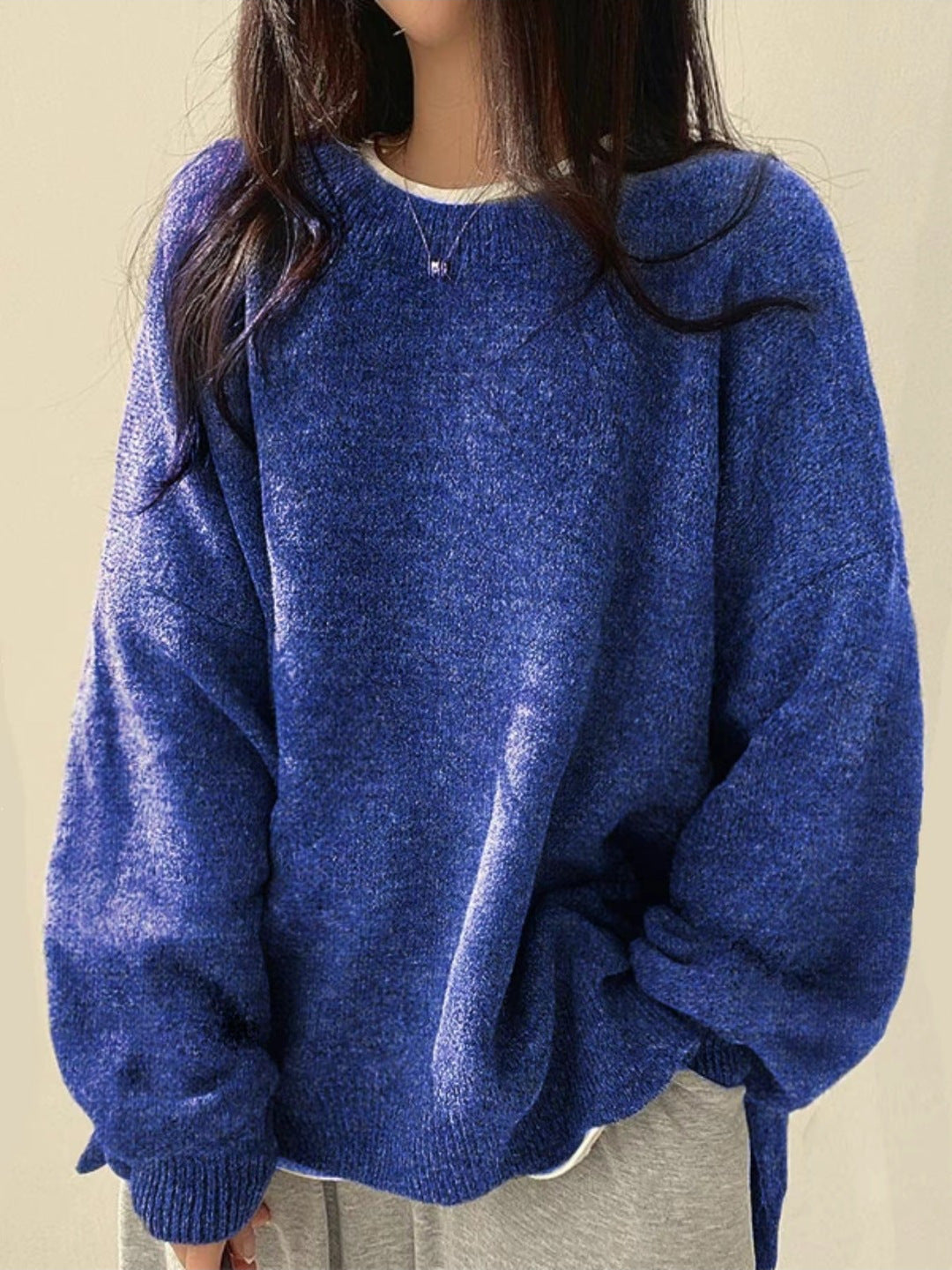 Women's Oversized Knit Sweater Crewneck Relaxed Fit Cozy Casual Everyday