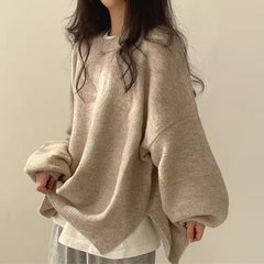 Women's Oversized Knit Sweater Crewneck Relaxed Fit Cozy Casual Everyday