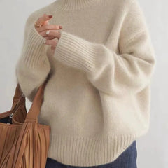 Women's Stylish Turtleneck Knit Sweater Fitted Long Sleeve Cozy Casual