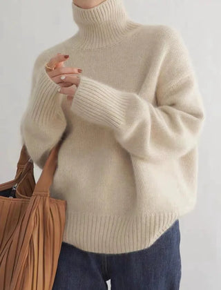 Women's Stylish Turtleneck Knit Sweater Fitted Long Sleeve Cozy Casual