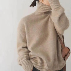 Women's Stylish Turtleneck Knit Sweater Fitted Long Sleeve Cozy Casual