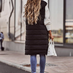 Women's Long Quilted Puffer Vest Hooded Sleeveless Winter Layering