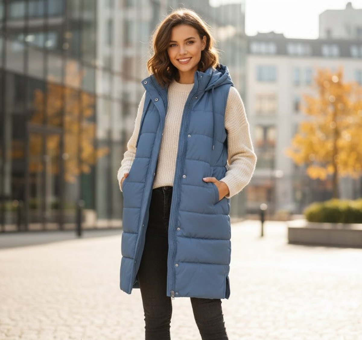 Women's Long Quilted Puffer Vest Hooded Sleeveless Winter Layering
