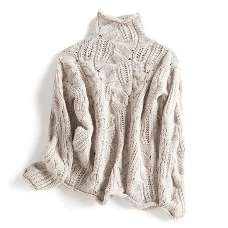 Women's Long Sleeve Mock Neck Cable-Knit Sweater Cozy Casual Layering