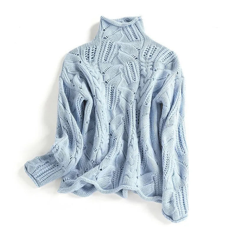 Women's Long Sleeve Mock Neck Cable-Knit Sweater Cozy Casual Layering