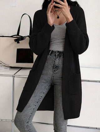 Women's Longline Cardigan Open-Front Ribbed Knit Casual Layering